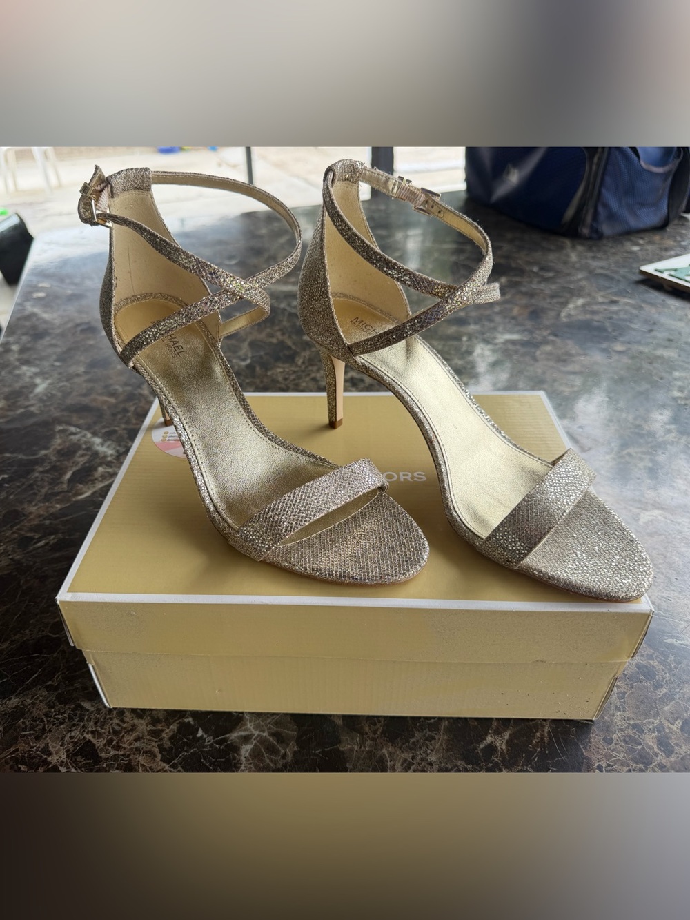 Michael Kors Glitter Gold Crisscross Ankle Strap Heels